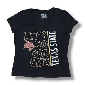 Russell Texas State Let's Go Bobcats Short Sleeve V-Neck Black T-Shirt Women's M